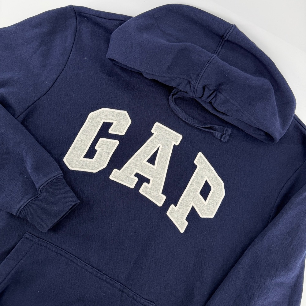 Gap Arch Logo Hoodie Mens Large Tapestry Navy Blue Pullover Heavyweight Fleece